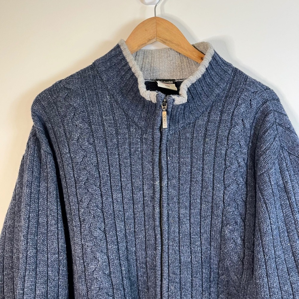 Columbia Sportswear XCO Mens XL Blue Full Zip Cable Knit Mock Neck Sweater XL - Picture 2 of 7
